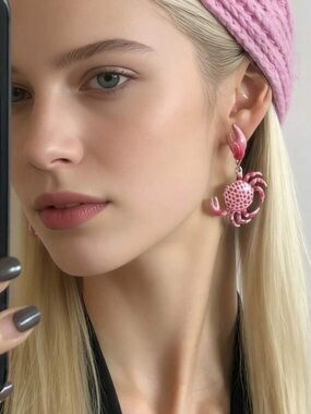 Stylish Red and White Crab Earrings